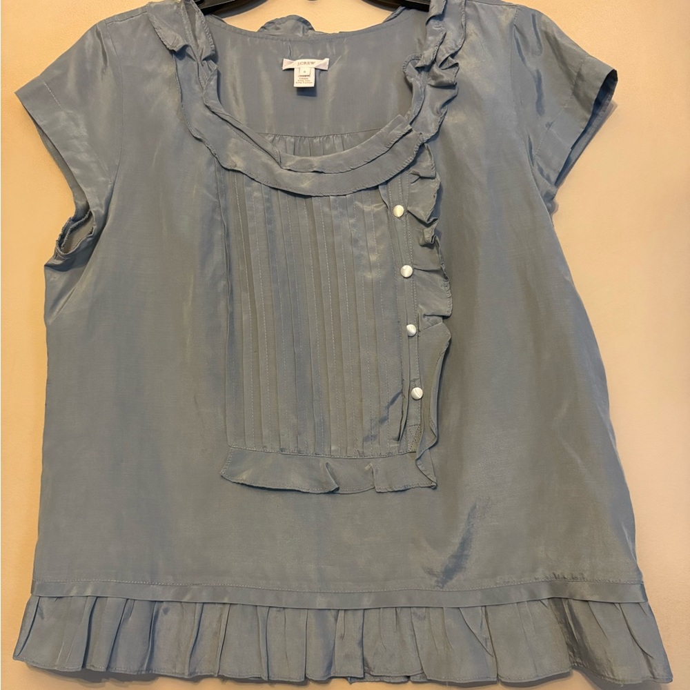 J.Crew Silk Blue Ruffled Top Size 8